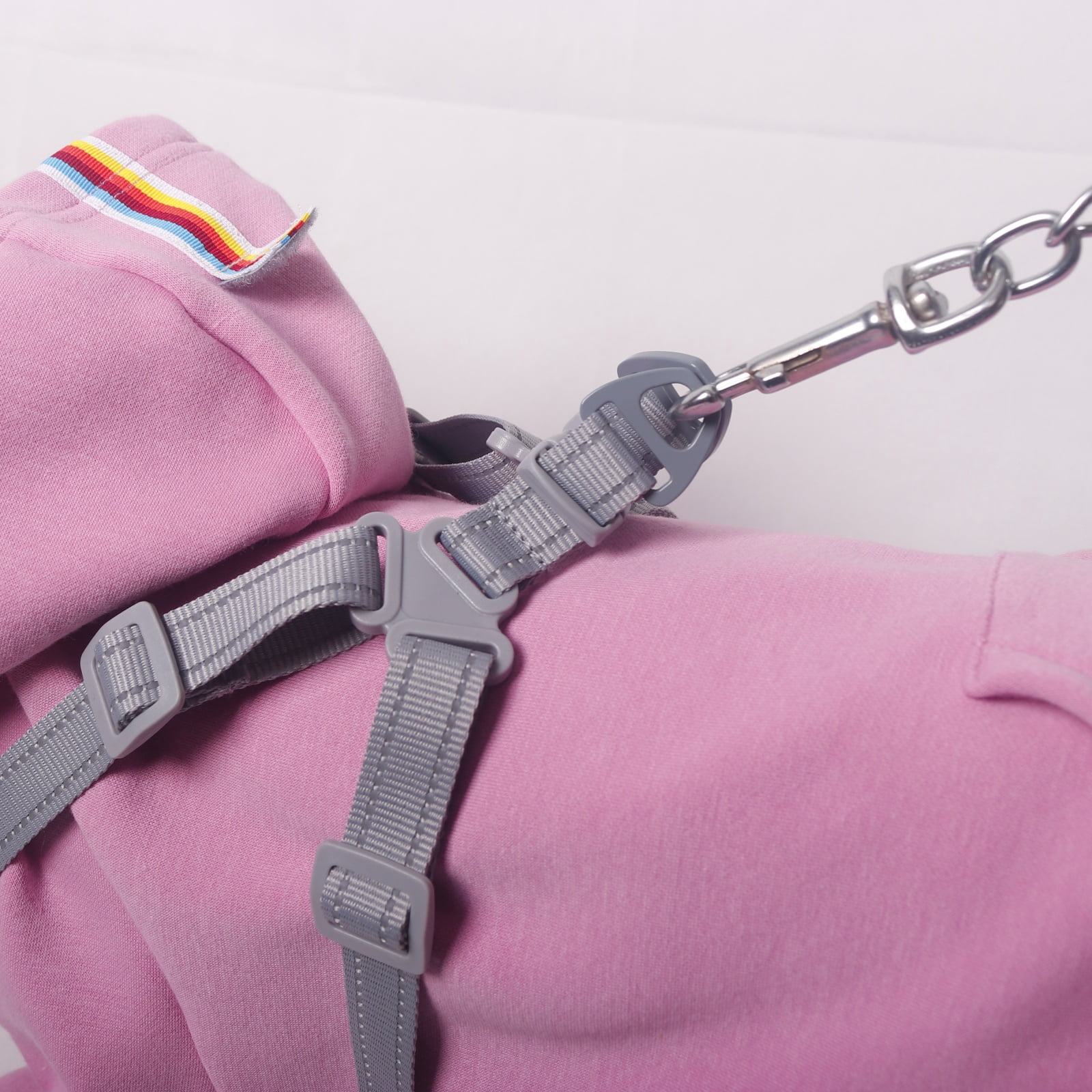 Furmate Dog Coat with Attached Chest Harness, Brimless Soft Pet Sweatshirt for Autumn & Winter, Leash-Ready Design for Small to Large Dogs