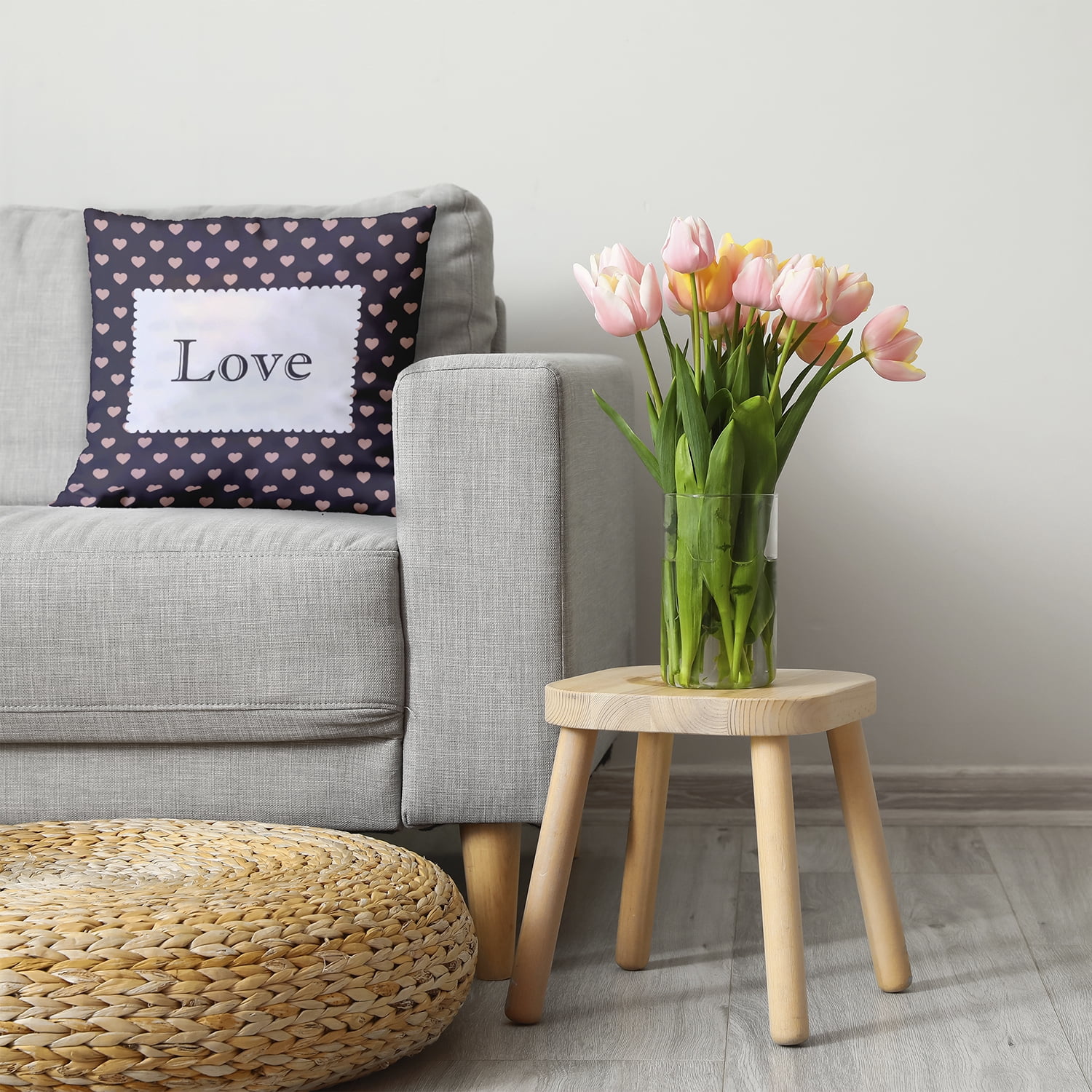 26" x 26" Simply Daisy Love Polyester Accent Pillow, Dark Gray Qty 1