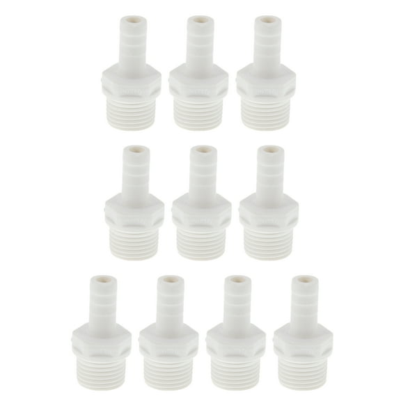 Plastic Hose Barb Fitting 0.4" 1/2"G Male Thread Straight Pipe Connector White 10 Pcs