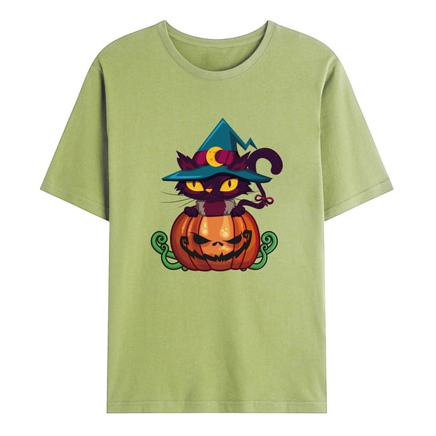 Camiseta de manga corta con estampado de jersey de Halloween de cuello redondo de moda informal para hombre Pompotops oipoqjl33421