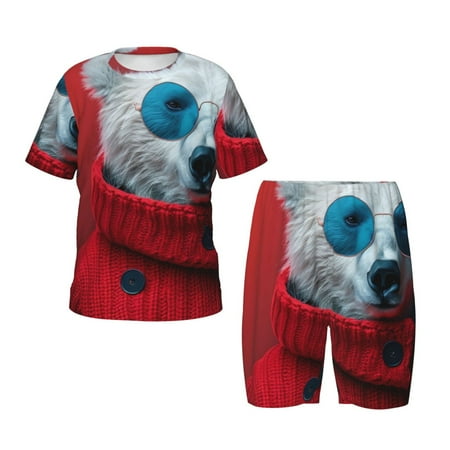 Luyuia Stylish Polar Bear Sunglasses Print Girls  2-Piece Tie-Dye Pajama Set  Cute Summer Loungewear with Shirt and Tank Shorts Nightwear-Medium
