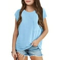 thumbnail image 2 of Girls Summer Hooded T Shirts Casual Loose Fit Round Neck Pocket Tees for Beach School Outing, 2 of 4