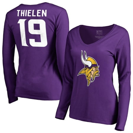 Adam Thielen Minnesota Vikings NFL Pro Line by Fanatics Branded Women's Player Icon Name & Number Slim Fit Long Sleeve V-Neck T-Shirt -