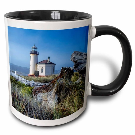 3drose, Usa, Oregon. Scenic of Umpqua River Lighthouse., 11oz Two-tone Black Mug