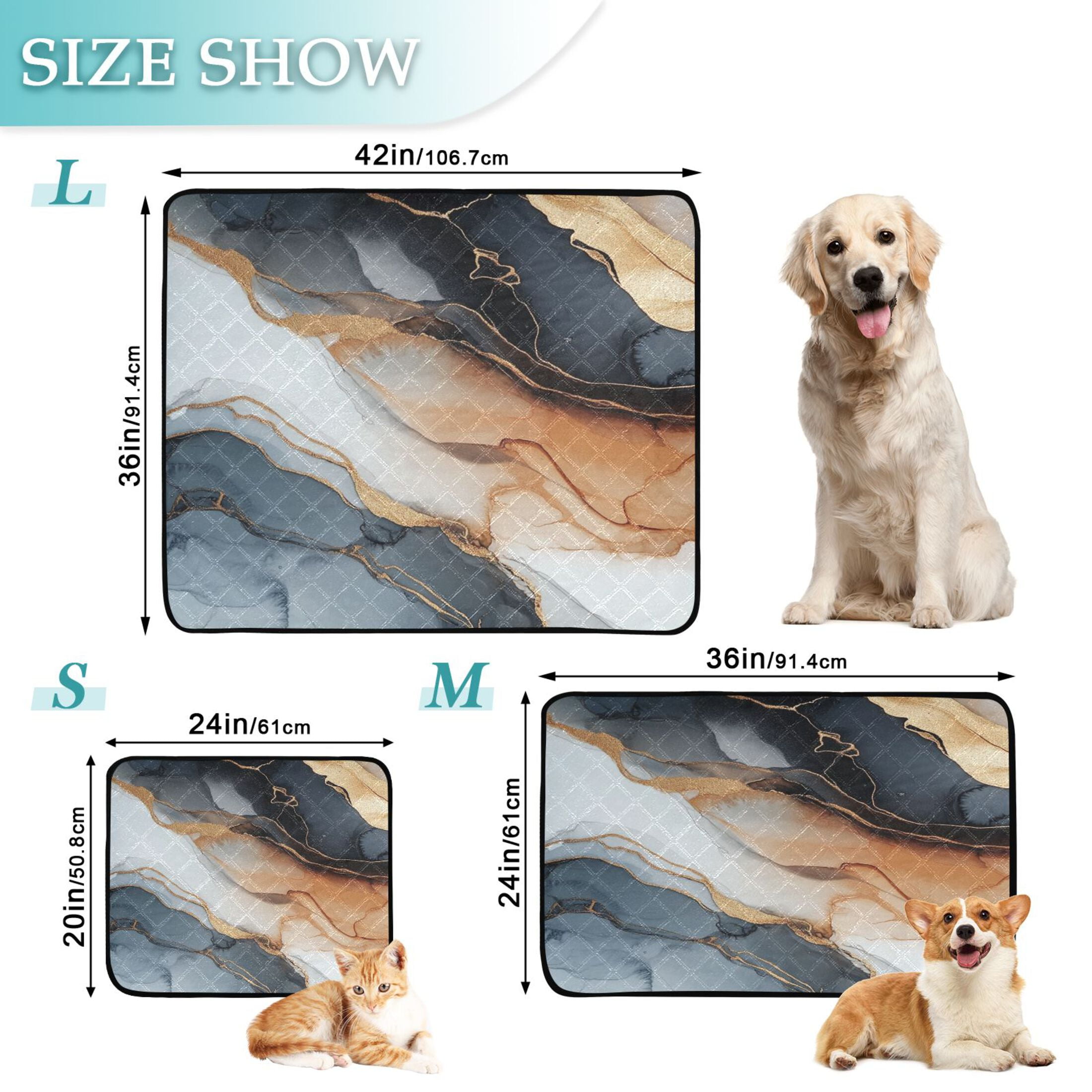 Qxltty Brown Gilt Marble Cat litter Pads Pet Set of 3 Diaper Mats Center Anti-leakage Layer Absorbent Soft and Comfortable