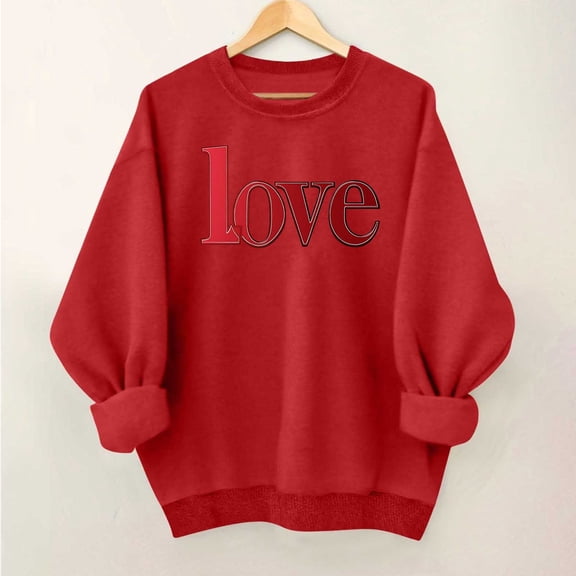 Elvqul Hoodies Sweatshirts for Women Long Sleeve Sweatshirts Print Loose Crew Neck Fashion Fashion Winter Ladies Tops Valentines