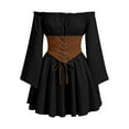 thumbnail image 2 of SEAOPEN Womens Corset Dress Medieval Renaissance Dresses Off Shoulder Bell Sleeve Victorian Gothic Costume Lace-Up Dress Black,M, 2 of 3