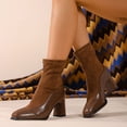 thumbnail image 4 of Lovzfmll Ankle Boots for Women, Mid Calf Square Toe Low Heel, Chunky Mid Heel Square Toe Chelsea Leather Boots Casual Brown Boots, 4 of 9