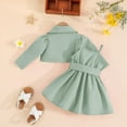 thumbnail image 6 of Odeerbi Toddler Girls Slip Pleated Dress with Notched Lapel Cropped Jacket Two Pieces Dress Set Fashion Solid Color Jacket Long Sleeve Coat Solid Color Strap Skirt Two Piece Set Green, 6 of 8