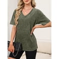 thumbnail image 4 of ANRABESS Womens Oversized Acid Washed T-Shirt Short Sleeve Vintage Casual V Neck Tops 2026 Summer Basic Tee Trendy Clothes Army Green XX-Large, 4 of 8