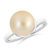 ANGARA Golden South Sea Cultured Pearl Ring with Spiral Metal Loop in 14K White Gold for Women | June Birthstone, Birthday, Anniversary, Jewelry Gift for Women | Pearl Ring