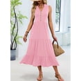 thumbnail image 6 of Womens Summer Maxi Dresses Flowy V Neck Sleeveless Swing Casual Beach Sundress with Pockets Pink S, 6 of 9