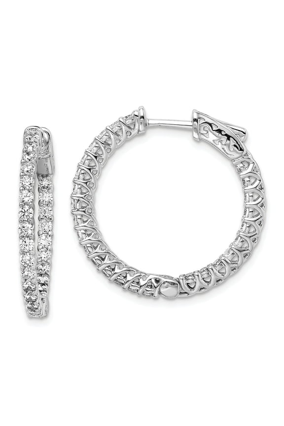 925 Sterling Silver CZ 52 Stones In and Out Round Hoop Earrings; for Adults and Teens; for Women and Men