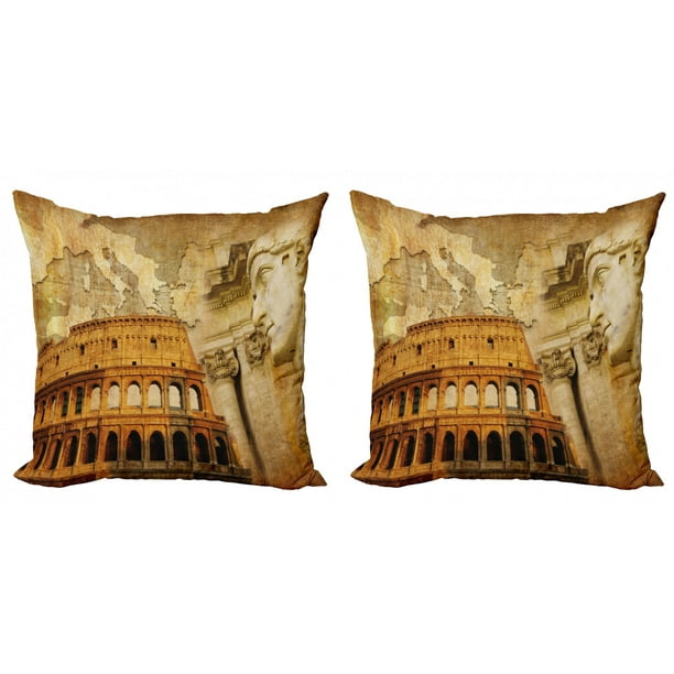 Retro Throw Pillow Cushion Cover Pack of 2, Roman Empire Concept Famous