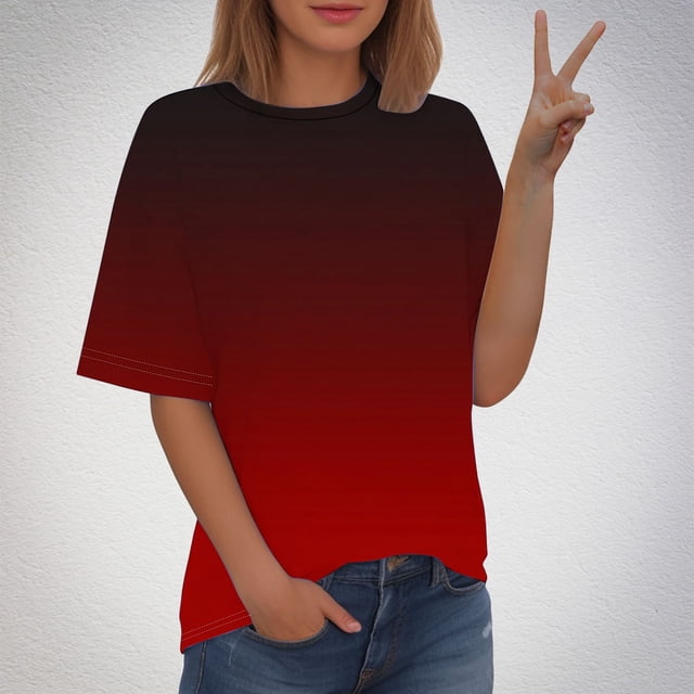 Blouses pour Femmes, T-shirt Imprimé Mode Manches Courtes Blouse Col Rond Hauts Décontractés
