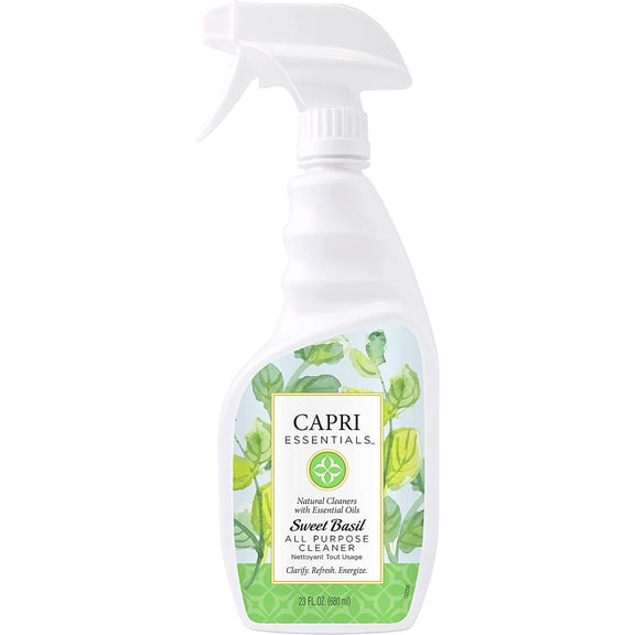 Capri Essentials Sweet Basil All Purpose Cleaner Spray – Essential Oils Surface & Glass Cleaner – Herbal Scented Household Cleaning Supplies – All Natural Cleaning Products, 23 Ounces - Pack Of 2.