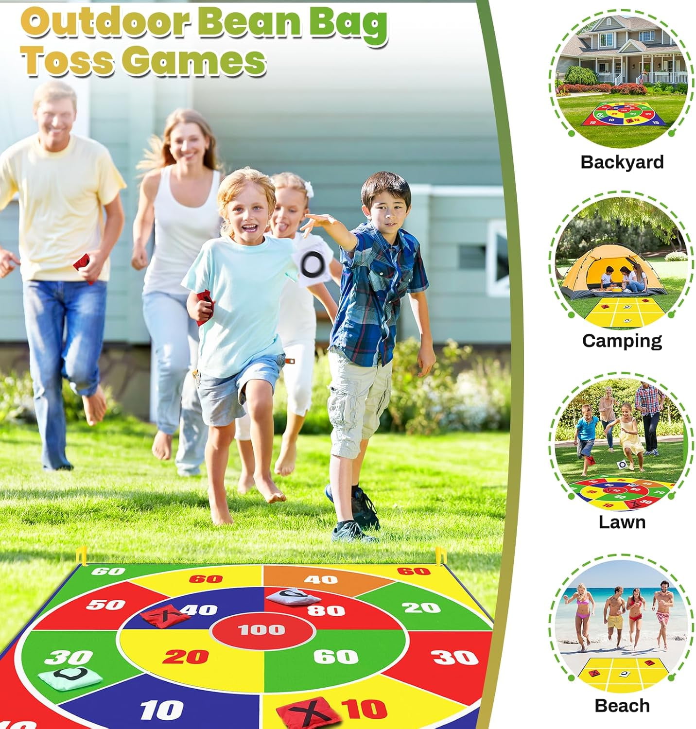 2-in-1 Giant Bean Bag Toss & Large Tic Tac Toe Outdoor Games for Kids Adults-4.5ft Giant Outside Lawn Yard Camping Field Day Games for Kid Family-Backyard Fun Carnival Outdoor Giant Yard Games