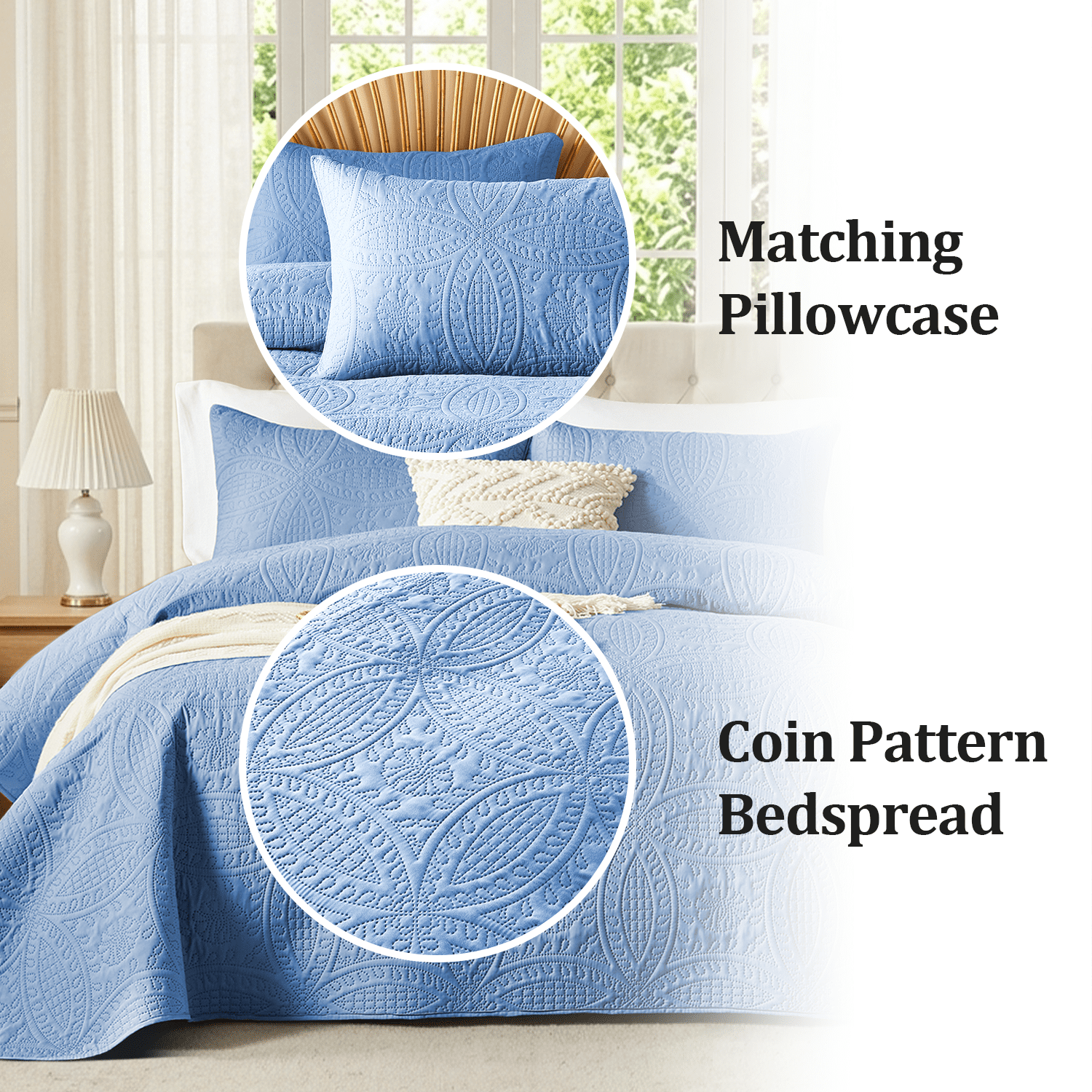 Flymme King/Cal King Quilt Bedding Sets,Soft Lightweight Blue Bedspread with Pillow Sham,Modern Blanket Thin Comforter Bed Cover for All Season