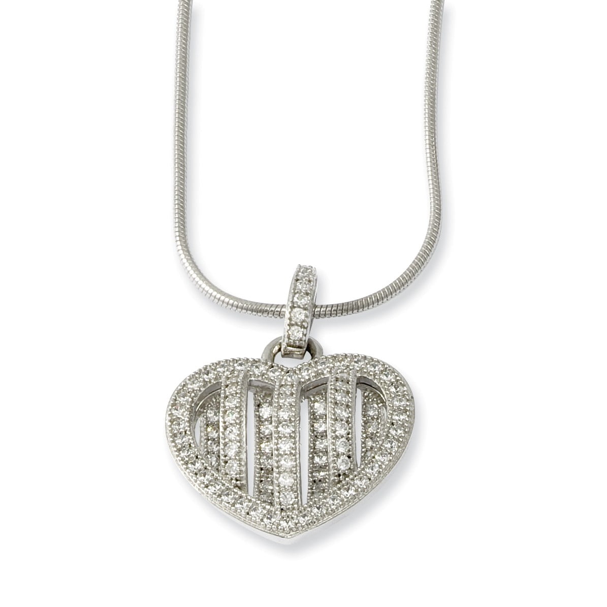 Closeouts Sterling Silver & CZ Brilliant Embers Polished Heart Necklace