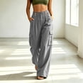 thumbnail image 2 of GUACER Womens Wide Leg Cargo Pants Button Waist Cotton Linen Casual Utility Trousers Pockets, 2 of 8