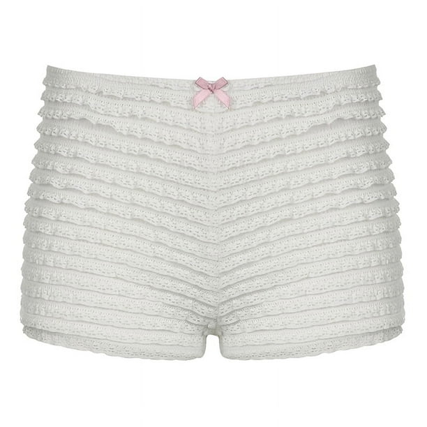 Pantalones cortos de cintura baja con capas de encaje para mujer, estilo Lolita Kawaii, con lazo, ropa interior informal ajustada de Fairycore