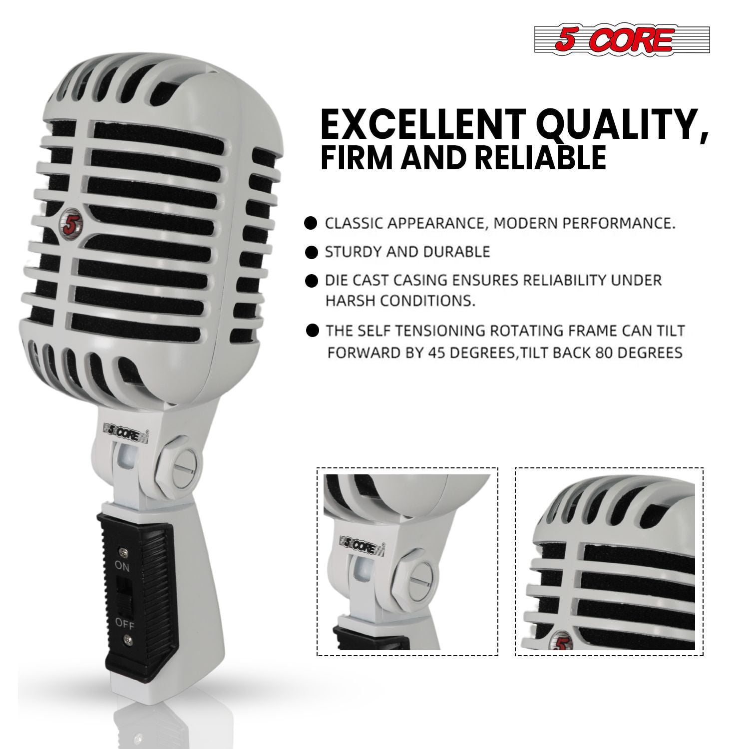 Classic Retro Microphone Dynamic (ALL METAL BODY) - Old Vintage Style Unidirectional Cardioid Mic w/ XLR Input Universal Stand Compatible | Live Performance |Singing In Studio |Recording Gold
