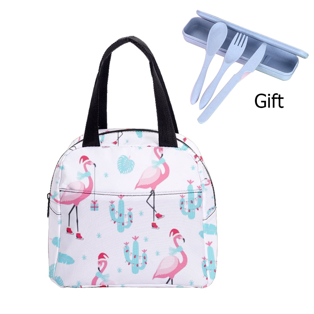 Fnyko Lunch Bag for Kids Leaves Flamingo Cartoon Kids School Lunch Box