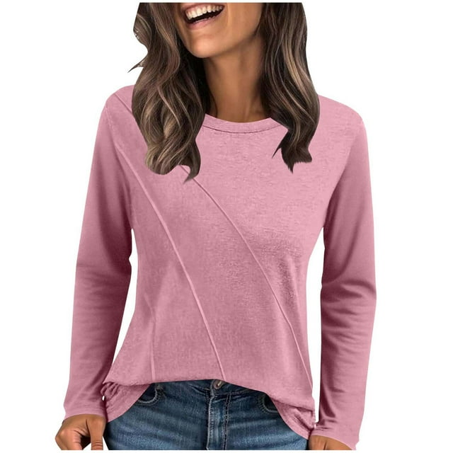 ShomPort Hauts Décontractés pour Femmes Col Rond Rayé Manches Longues Slim Tendance Sports Printemps Vêtements d'Extérieur