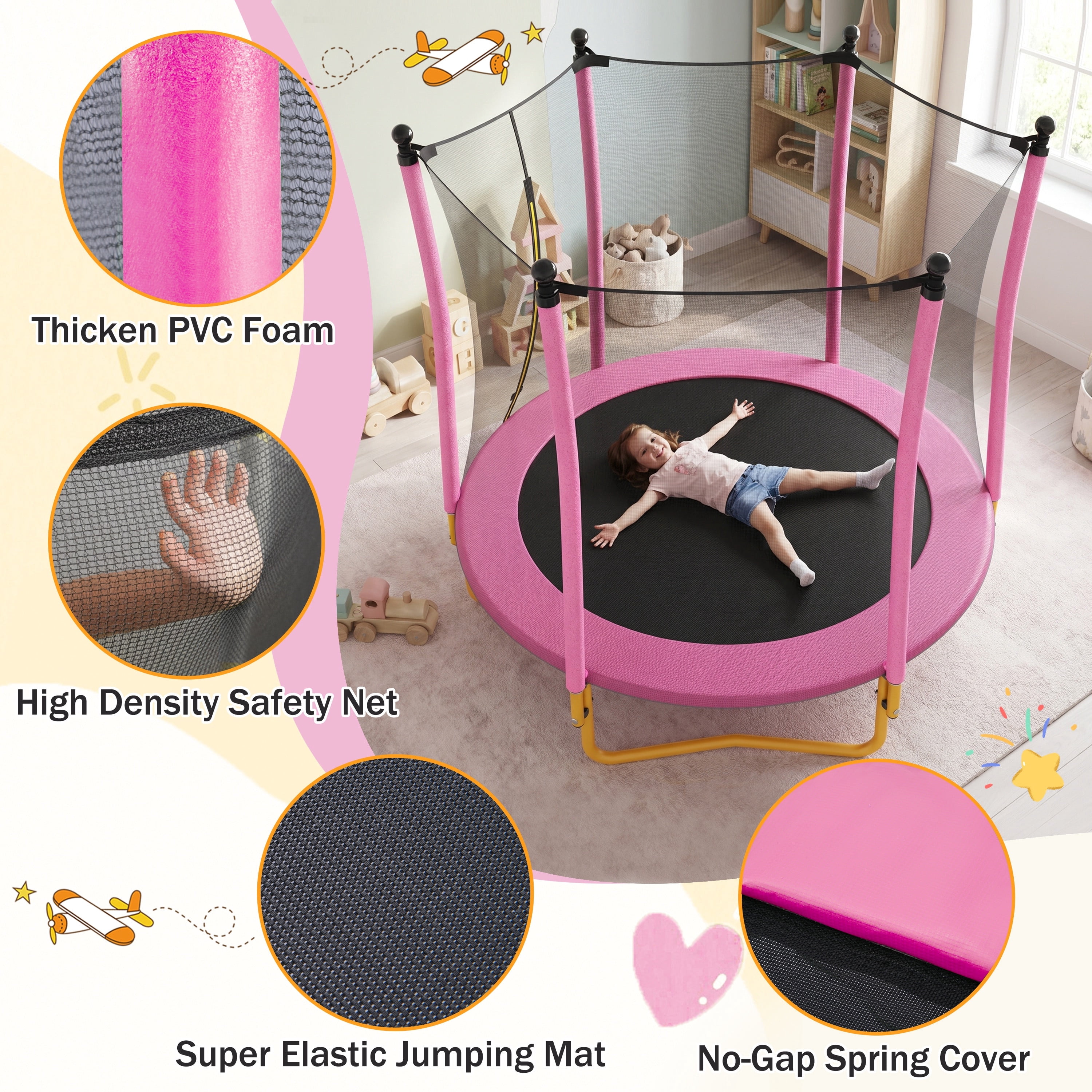 5.5FT Kids Trampoline with Safety Enclosure Net, SEGMART Upgraded Indoor Toddler Trampoline with Spring Padding for Kids, Outdoor Round Small Trampoline with Jumping Mat, Gift for Boys Girls