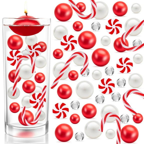 6054Pcs Christmas Candy Cane Vase Filler Decor Christmas Floating Pearls Beads Plastic Cane Canes for Christmas Vase Filler Party Decor