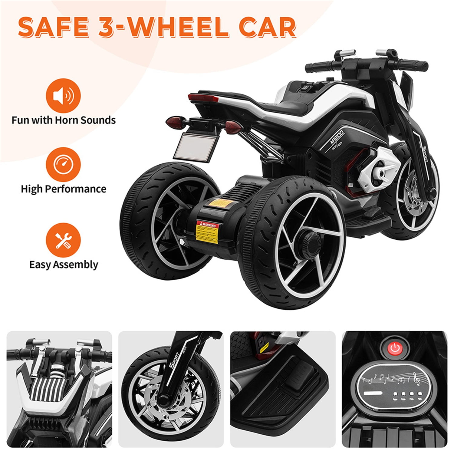 CIPACHO 12V Electric Motorcycle for Kids, Kids Ride On Motorcycle w/ 3 Wheels, Lights, Music, Battery Powered Trike Electric Toy for Children, White CIPACHO 12V Electric Motorcycle for Kids, Kids Ride On Motorcycle w/ 3 Wheels, Lights, Music, Battery Powered Trike Electric Toy for Children, White
