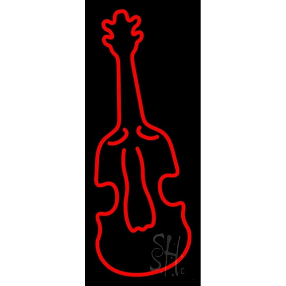 Red Logo Violin LED Neon Sign 24" Tall x 10" Wide - inches Black Square Cut Acrylic Backing, with Dimmer - Premium built indoor Sign for Studio, Club, Home décor, Event, Workshop, Storefront.