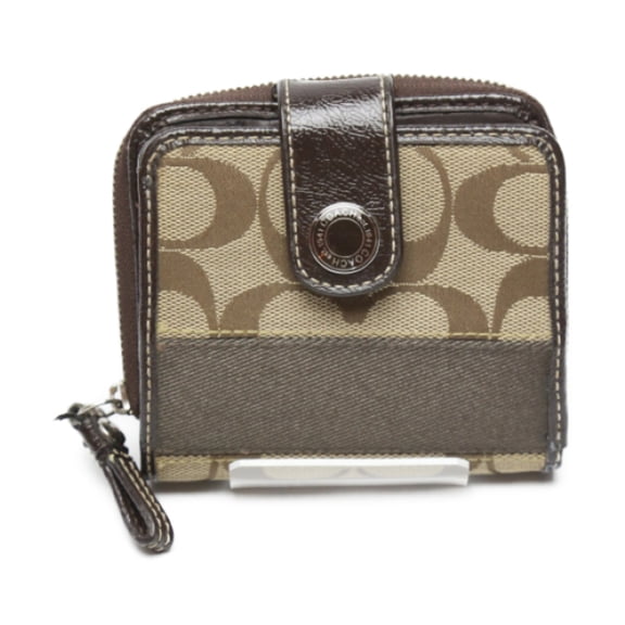 Pre-Owned Coach bifold wallet in signature canvas and patent leather with a round... (Fair)
