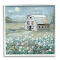 Stupell Industries Barn in Floral Meadow Landscape Painting White Framed Art Print Wall Art, 12 x 12