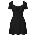 thumbnail image 4 of ClodeEU Women's Square Neck Front Tie Short Sleeve Mini Dress,Casual Slim Waist Flared A Line Sundress Black,Women's Plus L, 4 of 5