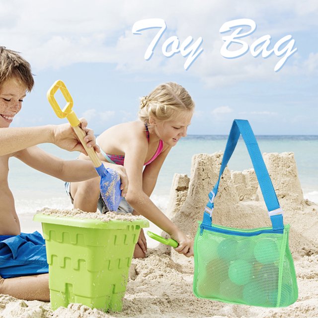 Bolsa De Juguetes Bolso de playa de malla Bolso de mano estilo Ins lindo Bolso de recolección para exteriores (Verde azul)