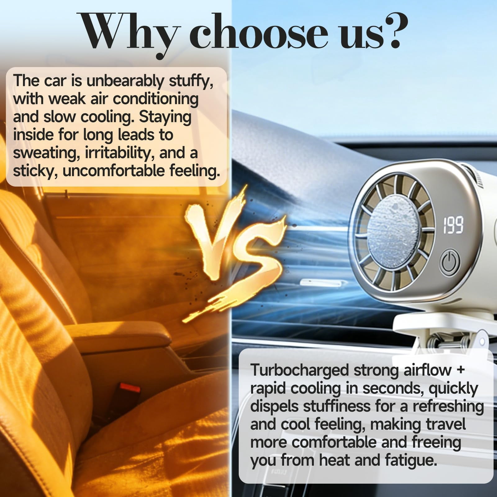 Car Clip on Fan Air Conditioner with LED Display, portable stroller fan, rechargeable desk fan, clip on air conditioner for car cooling fan, rechargeable clip on fan for car fans that blow cold air