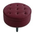 thumbnail image 3 of Partner Furniture 30" Round Faux Leather Tufted Storage Ottoman in Brick Red, 3 of 6