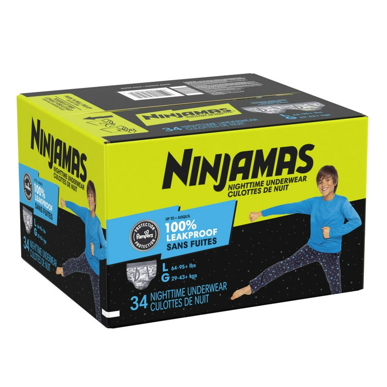 Ninjamas Boys Bedwetting Nighttime Underwear, Size L (64-95+ lbs