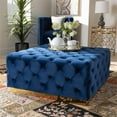 thumbnail image 5 of Bowery Hill Royal Blue Velvet Gold Finished Square Cocktail Ottoman, 5 of 7