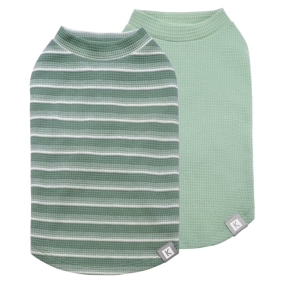 KYEESE 2Pack Waffle Dog Shirts, Green Striped, Dog Shirt for Small Dogs, L