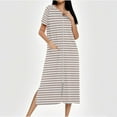 thumbnail image 2 of Dasayo Zipper Womens Nightgowns Plus Size Long Nightgown Side Split Striped Sleepwear Gowns for Women Sleepwear XXL, 2 of 7