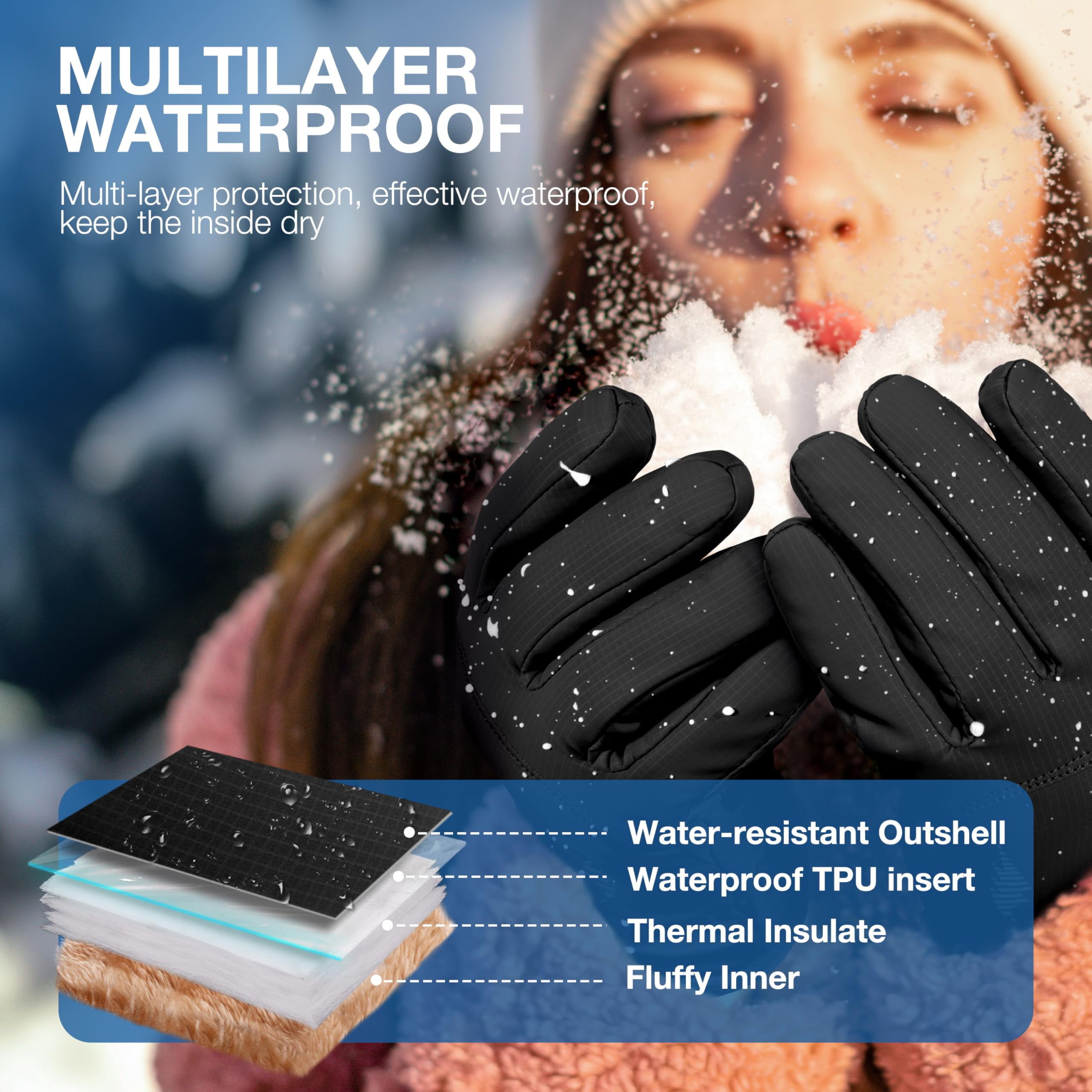 Winter Waterproof Warm Gloves Women Men With Touchscreen Fingers  Ski Snow Windproof For Cold Weather Thermal Running Hiking Driving Cycling Outdoor Sports Daily Work