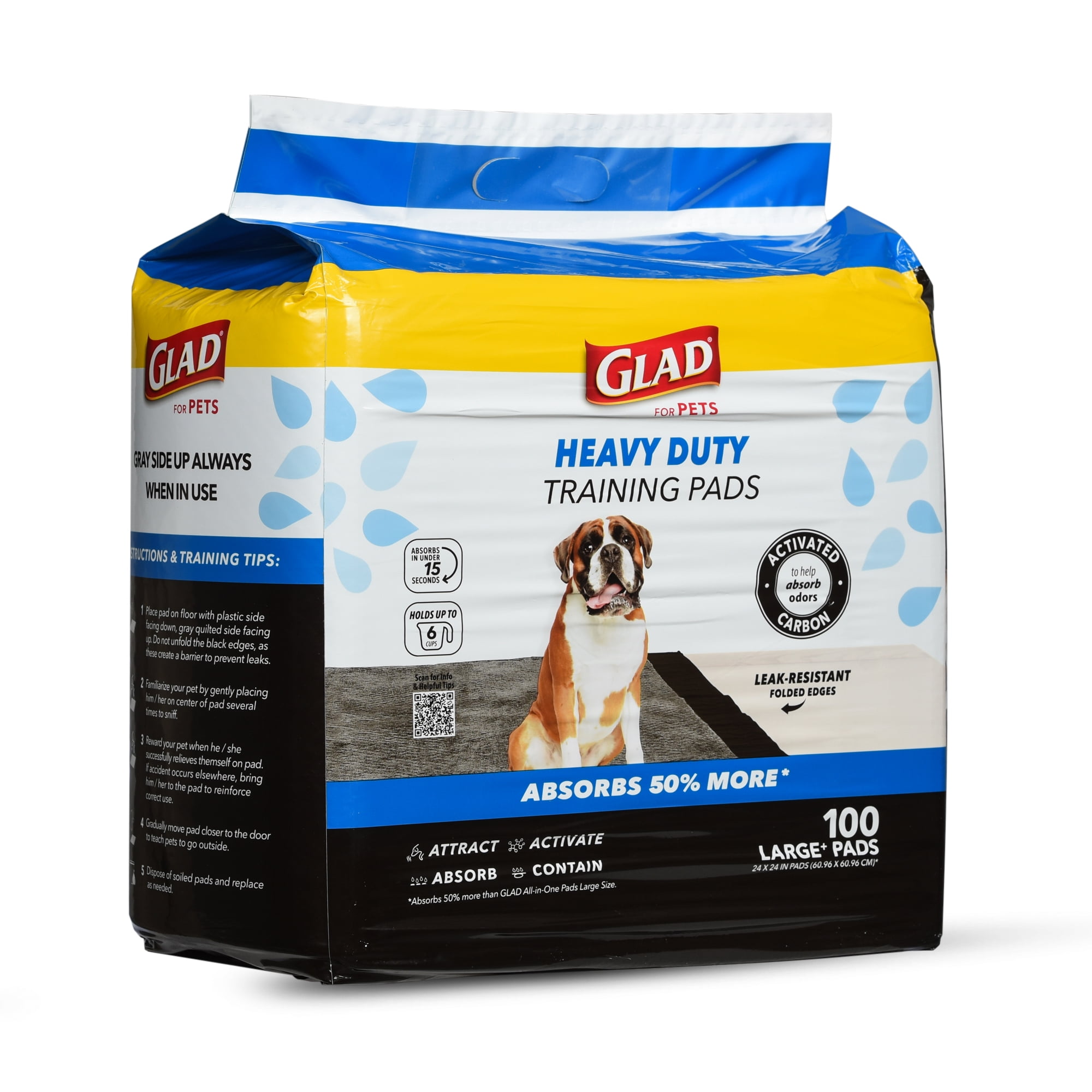 (4 pack) Glad For Pets Heavy Duty Activated Carbon Dog Training Pads 24" x 24" 100ct