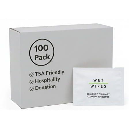 100 Pack Wet Wipes Hand Cleansing Towelettes Single Use Individually Wrapped for Hygiene, Hospitality, Hotel, Charity, Donation