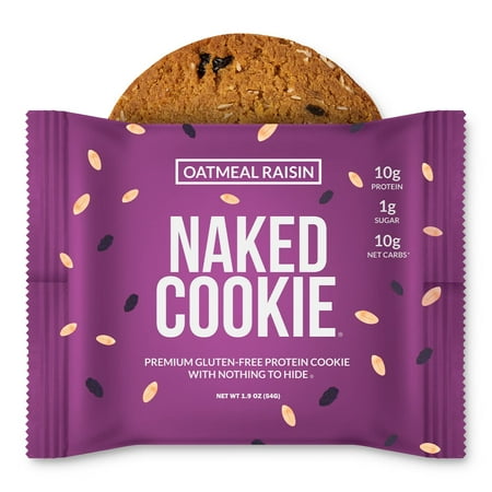 Naked Oatmeal Raisin Protein Cookies - Premium Gluten-Free High Protein Cookies, Only 1G Sugar, 6G Fiber, No Artificial Sweeteners, Soy Free, No GMOs - 12 Pack