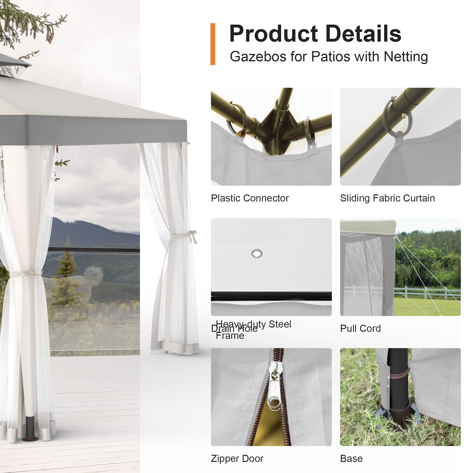 10'x10' Mosquito Netting Patio Gazebo Tent Outdoor Canopy Shelter For Garden,Grey