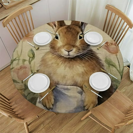 

BCIIG Bunny Easter Beatrix Potter Round Table Cover Stain Resistant Washable for Indoor Outdoor Kitchen Dining Wedding Parties - 100% Polyester Fiber 31 -35