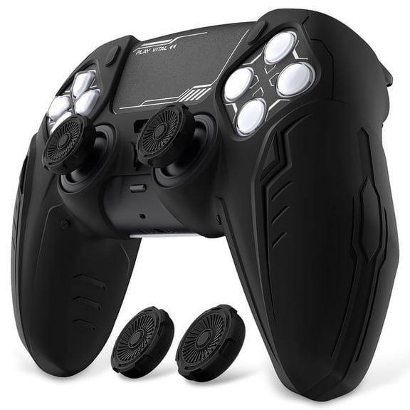PlayVital Silicone Grip Skin for ps5 Controller - Anti-Slip|Premium Silicone Material Futuristic CyberMech Design|Compatible with ps5 Official Charging Dock - Black