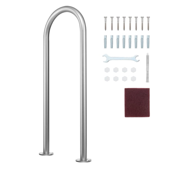 Aluminum Pool Handrail 36 x 13 Inch Rust Proof Safety Railing with Base Plate for Indoor Outdoor Pools Decks Spas Docks